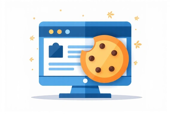 Ilustración de una cookie digital y un navegador web