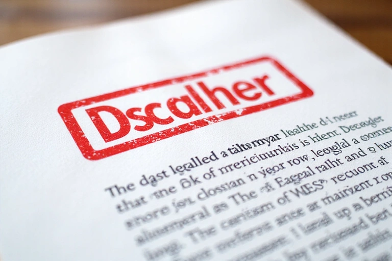 A legal disclaimer document with a stamp, symbolizing limitation of liability